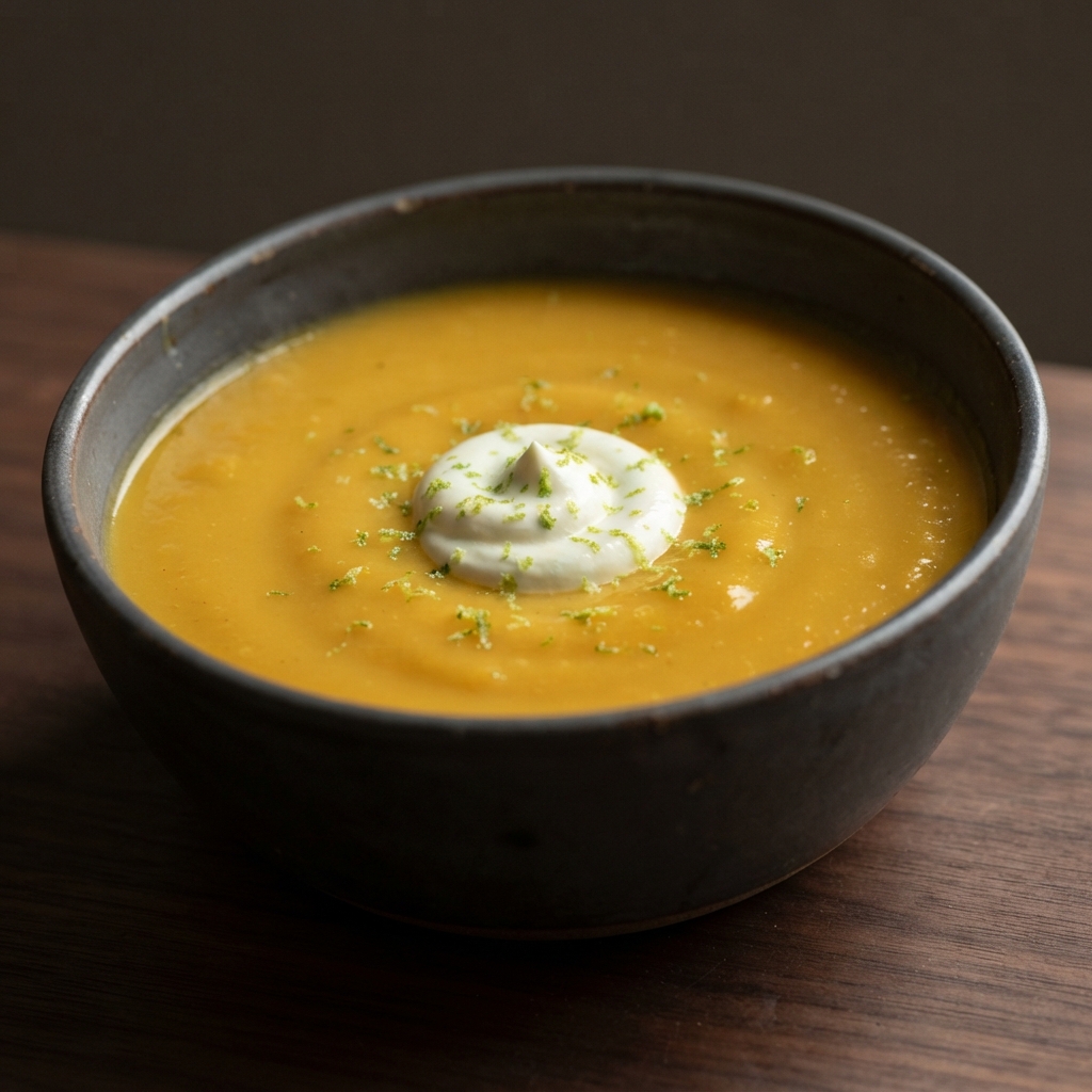 Curried Butternut Squash Soup with Lime Cream