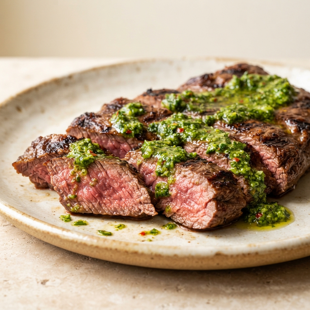 Flat Iron Steak with Lemon-Basil Pesto