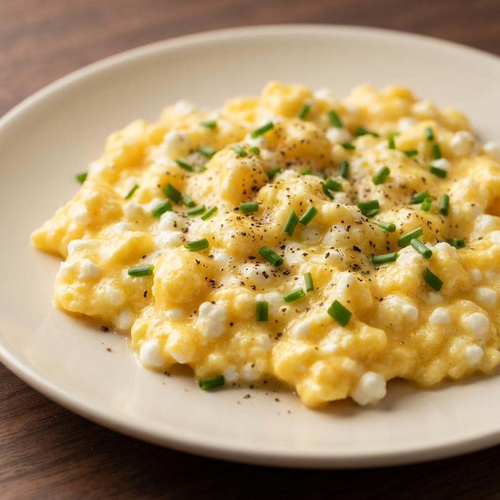 Soft Scrambled Eggs with Cottage Cheese and Chives