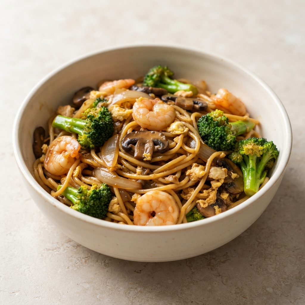 Broccoli and Shrimp Lo Mein Noodles