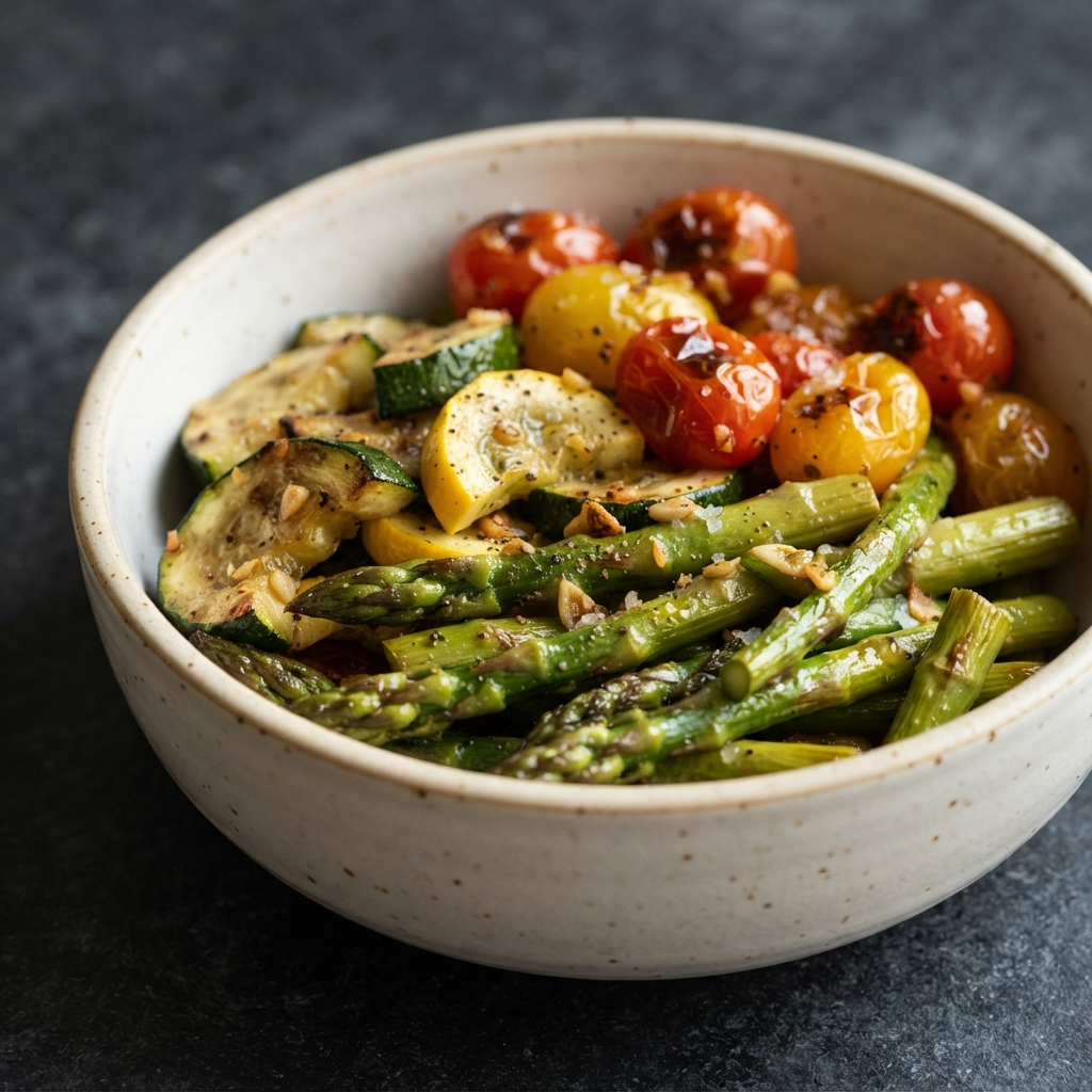 Roasted Asparagus, Zucchini, and Tomatoes