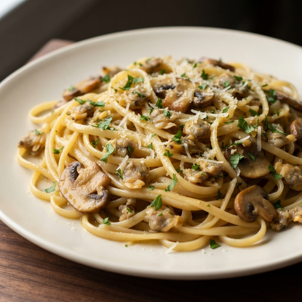 Linguine with Buttery Clam Mushroom Sauce
