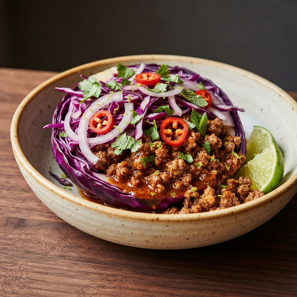 Vietnamese-Style Beef with Red Cabbage Cups