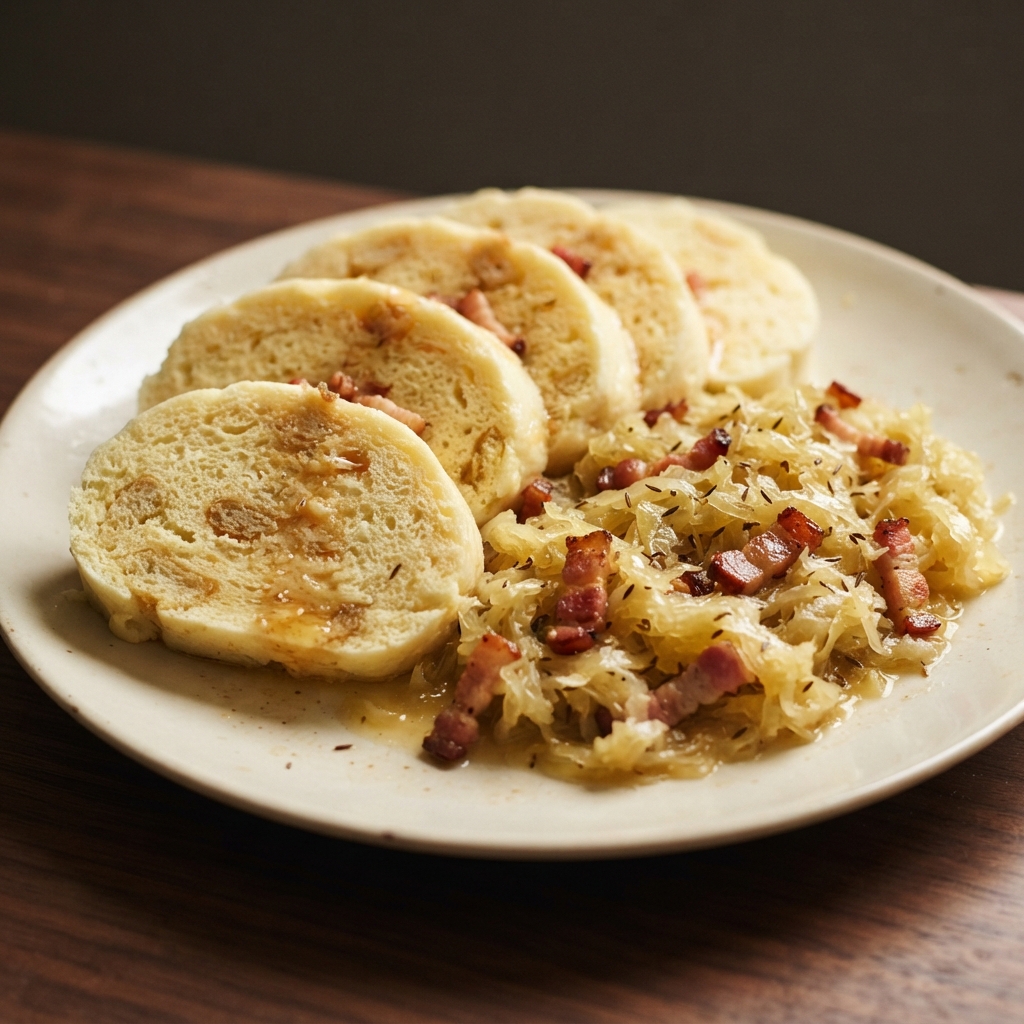 Czech Knedlíky with Caraway Sauerkraut (Zeli) and Bacon