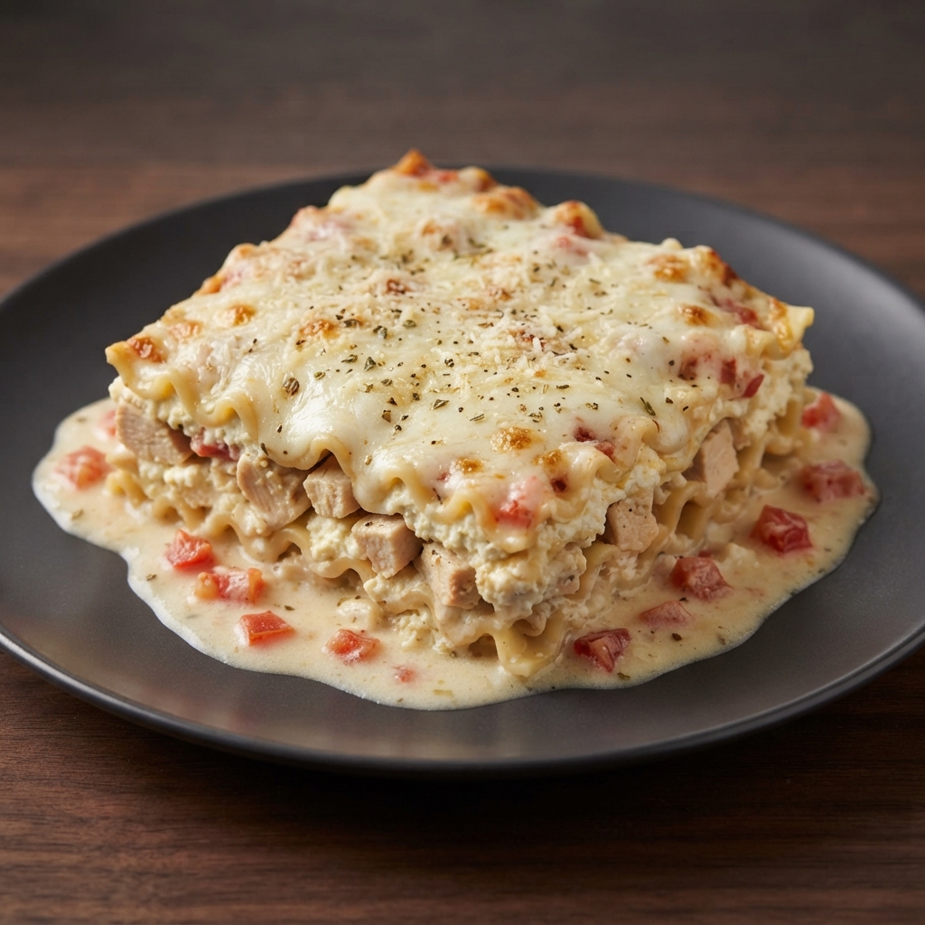 Creamy Chicken Alfredo Lasagna Bake