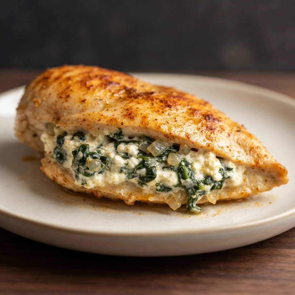 Spinach and Cottage Cheese–Stuffed Chicken Breasts