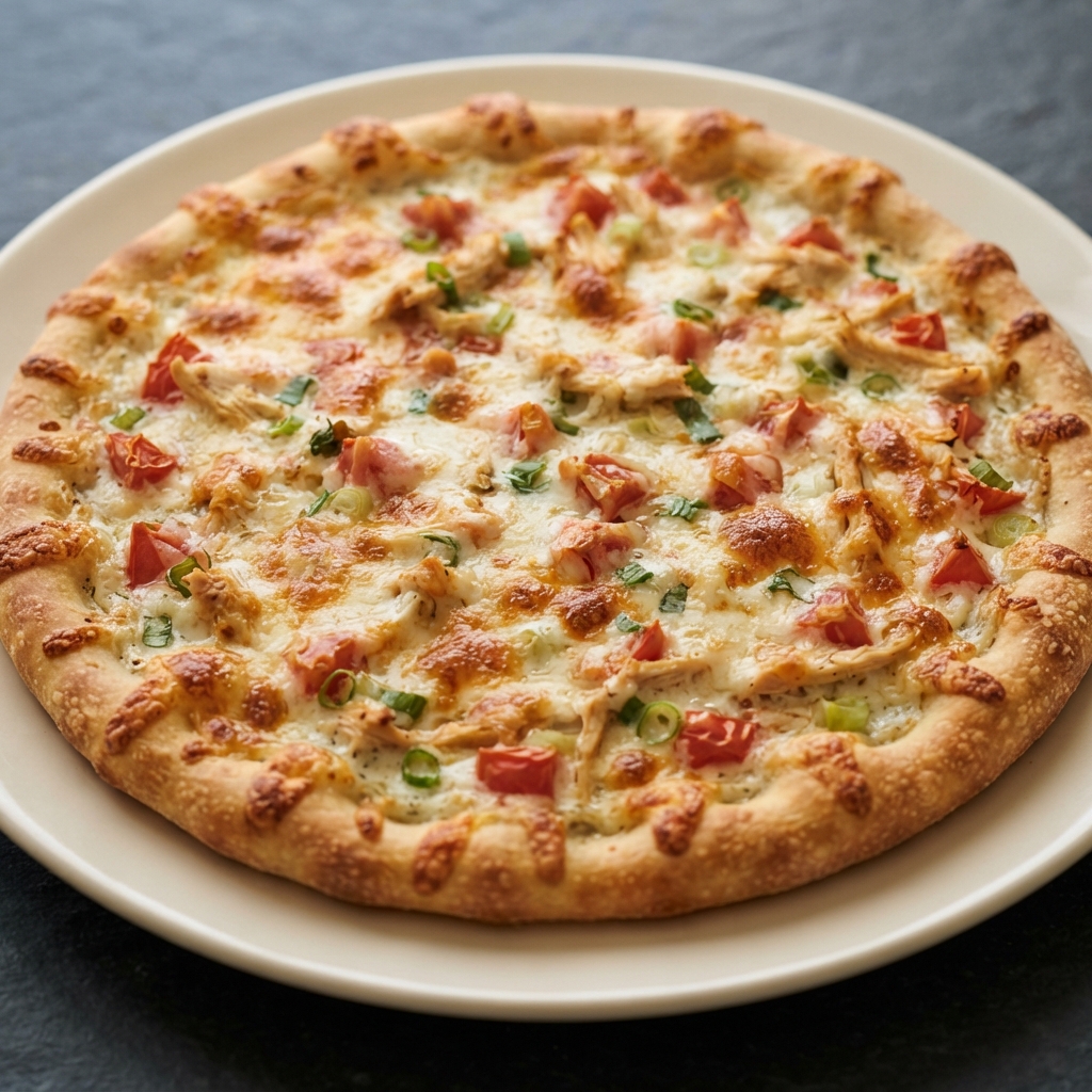 Ranch Chicken Pizza with Tomatoes and Cheese
