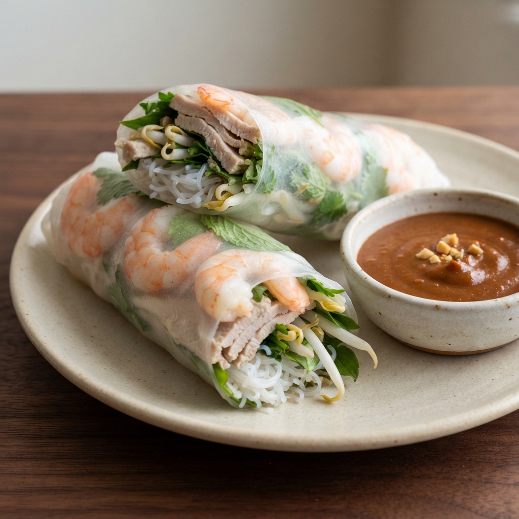 Herb-Packed Thai Basil Fresh Rolls with Hoisin-Peanut Dip