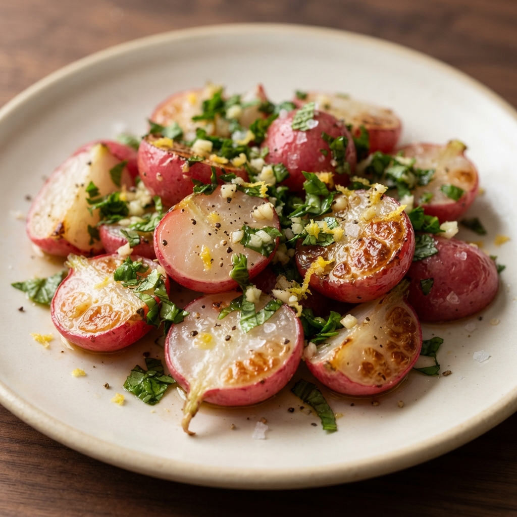 Pan-Roasted Radishes with Minty Lemon Gremolata