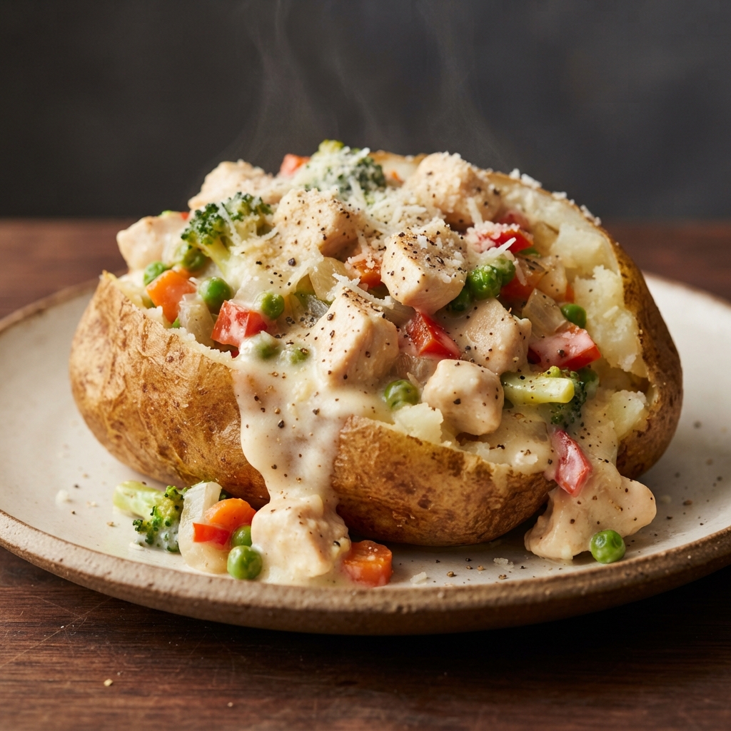 Alfredo Chicken–Stuffed Baked Potatoes