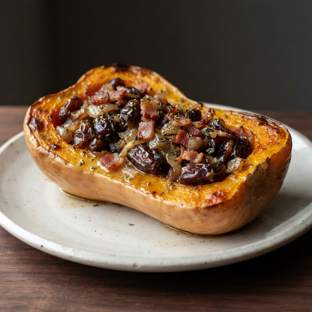 Butternut Squash Filled with Dates and Onion