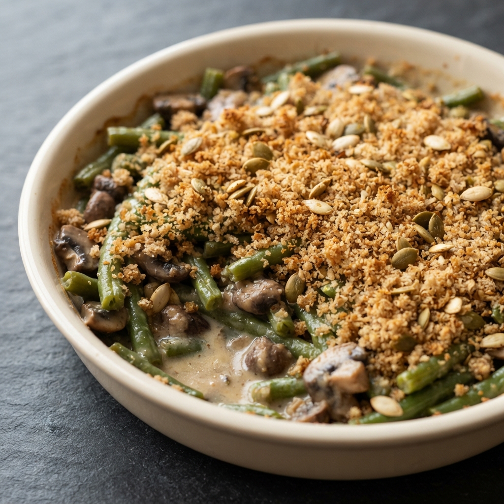 Green Bean Casserole with Pumpkin Seed Crumble (Clean Thanksgiving Twist)