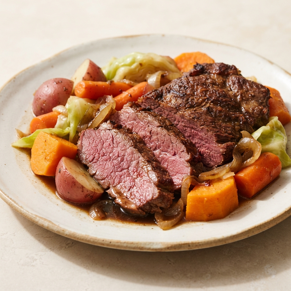 Guinness-Braised Corned Beef with Cabbage and Vegetables (Slow Cooker)