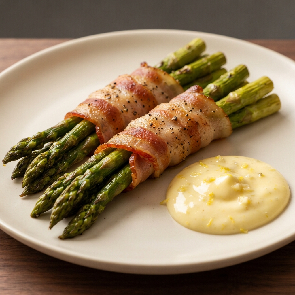 Bacon-Wrapped Asparagus with Bright Lemon Aioli (Keto)
