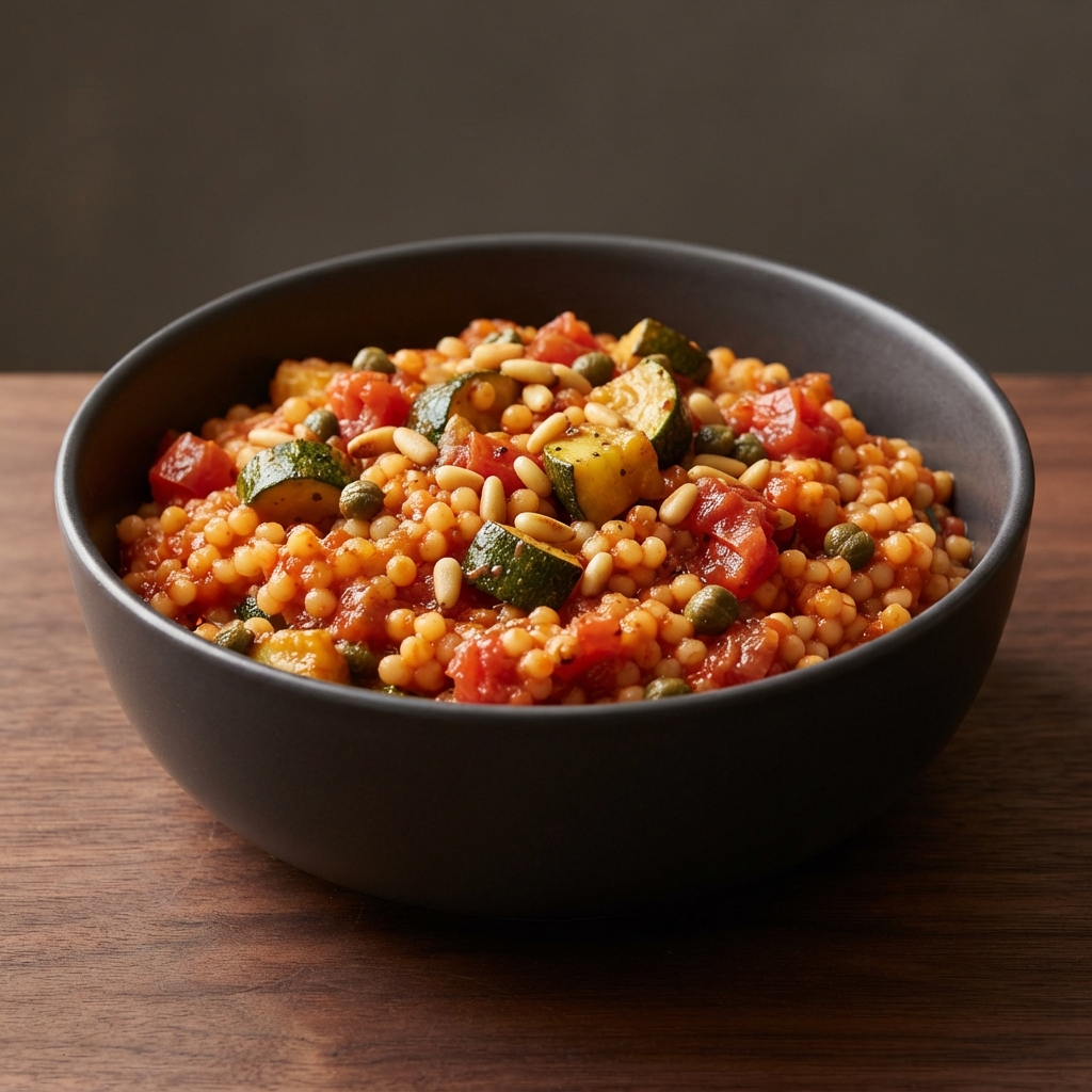 Pearl Couscous with Zucchini, Tomatoes, and Capers