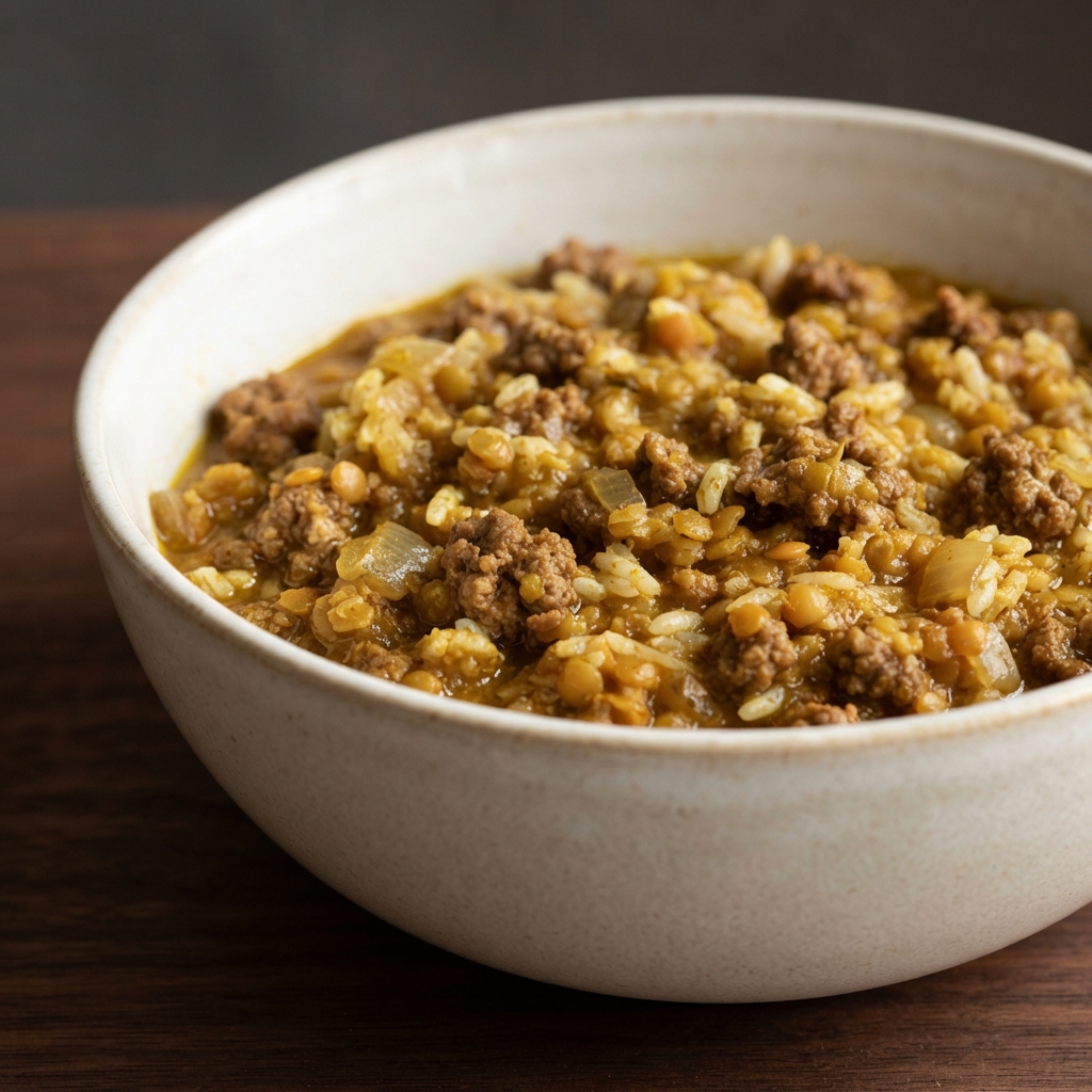 Beef and Red Lentil Curry with Rice