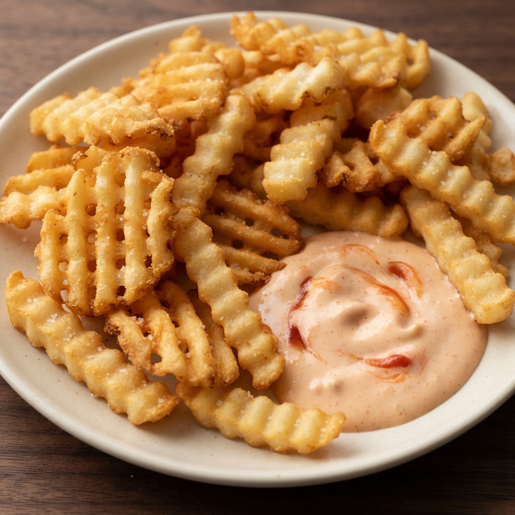 Crispy Crinkle-Cut Waffle Fries with Tangy Dip