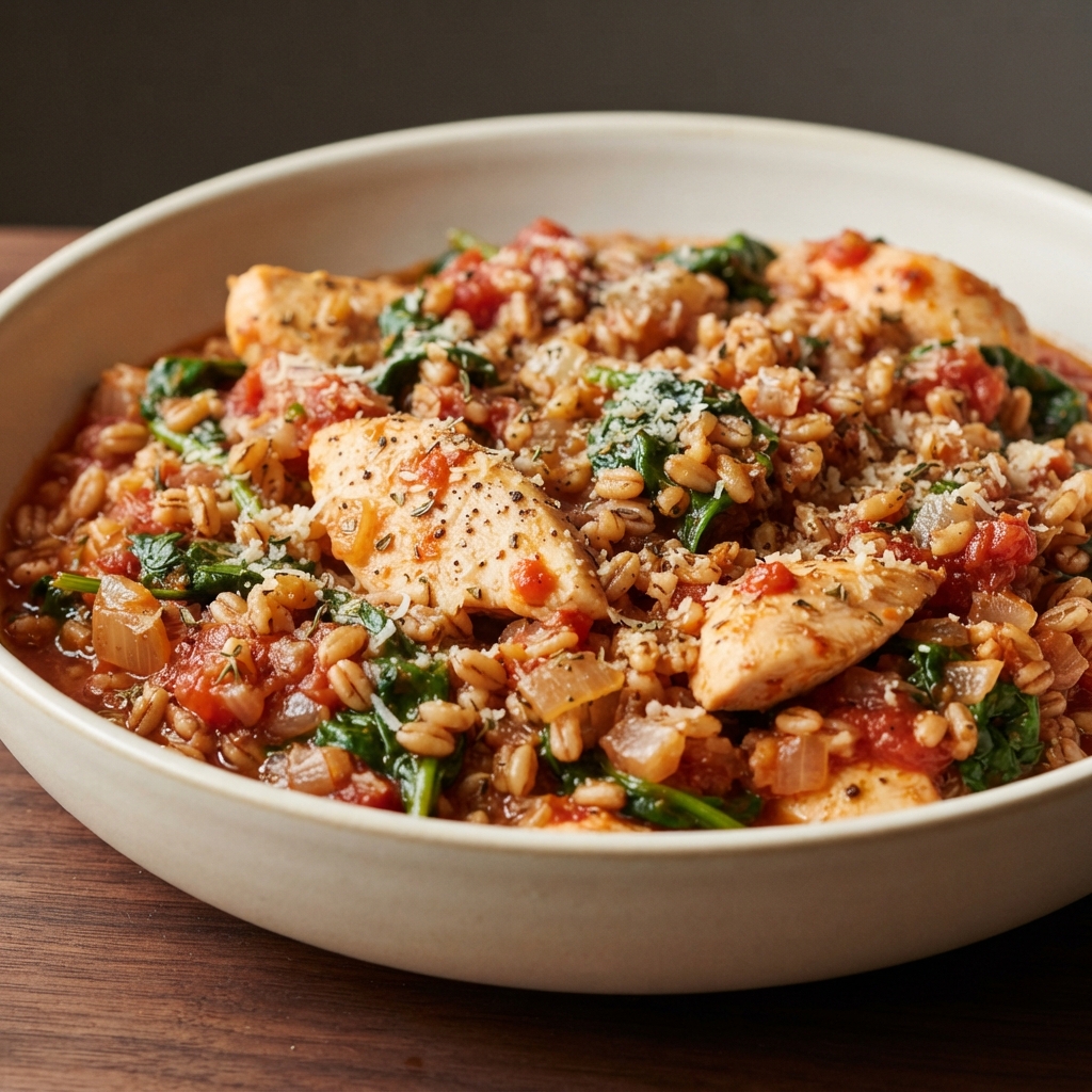 Skillet Italian Chicken with Spinach and Farro