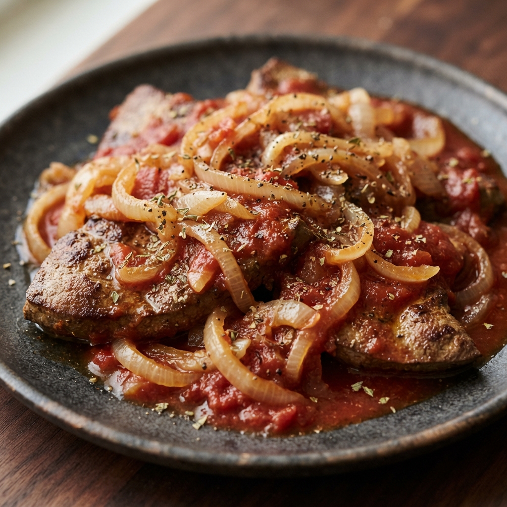 Tomato-Onion Smothered Beef Liver