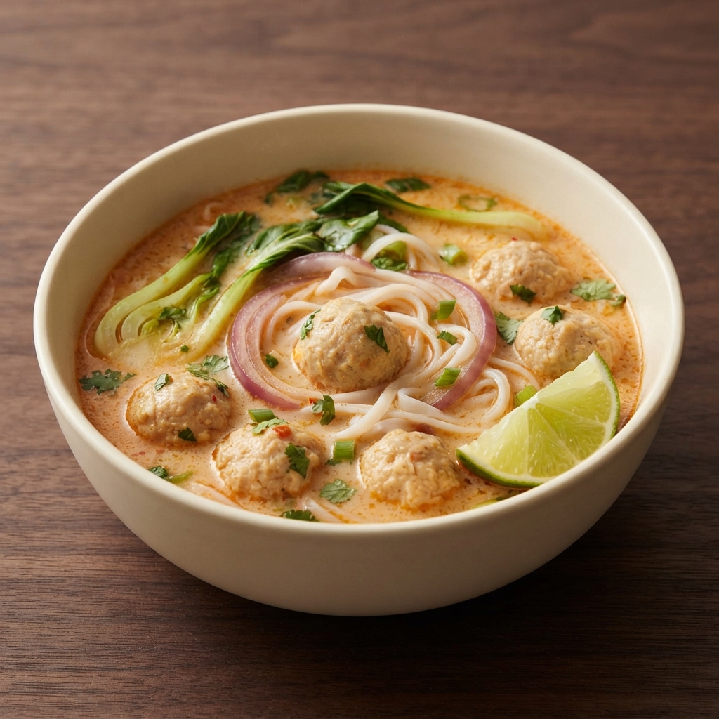 Thai-Inspired Chicken Meatball Noodle Soup