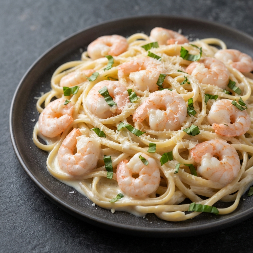 Silky Shrimp Linguine in Cream Sauce