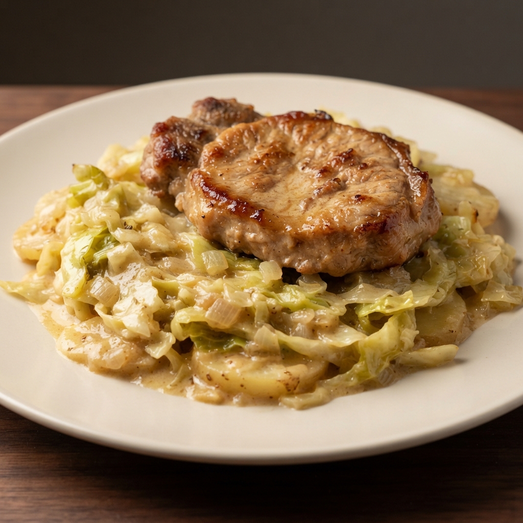 Cabbage and Potato Bake with Pork Chops