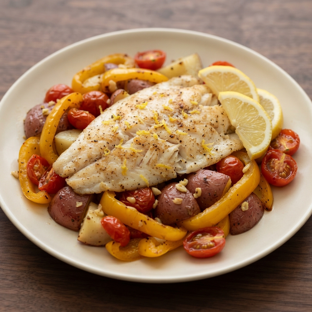Roasted Tilapia with Potatoes on a Sheet Pan
