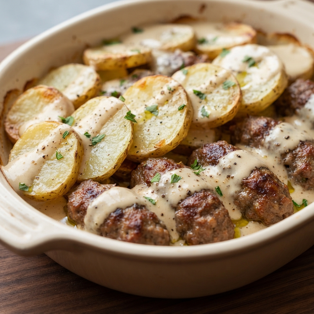 Kofta and Potatoes with Lemon-Tahini Sauce
