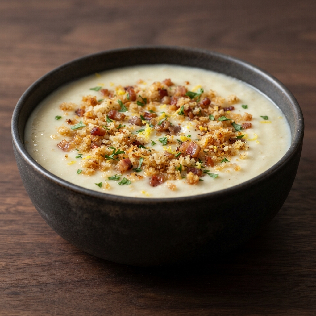 Cauliflower Cream Soup with Bacon-Parsley Gremolata