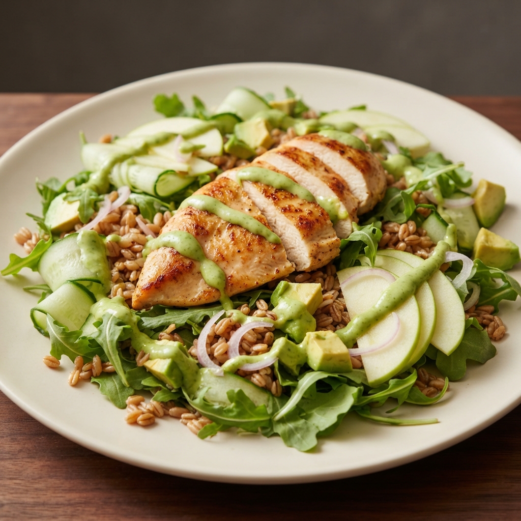 Avocado-Poblano Chicken and Arugula Salad
