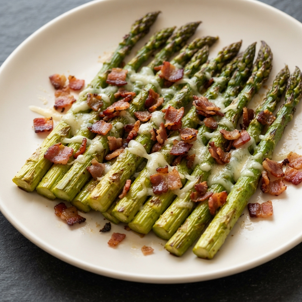 Roasted Asparagus with Bacon and Cheese