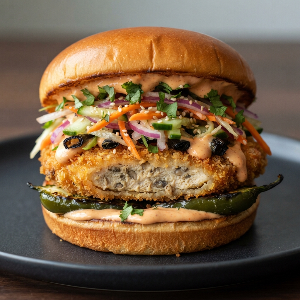 Bang Bang Chicken Burgers with Blended Mushrooms