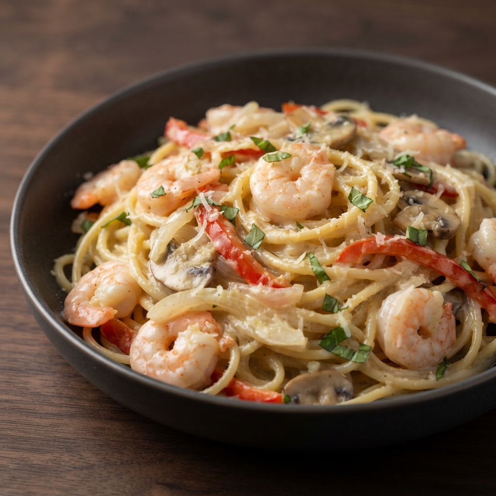 Velvety Shrimp Pasta Primavera