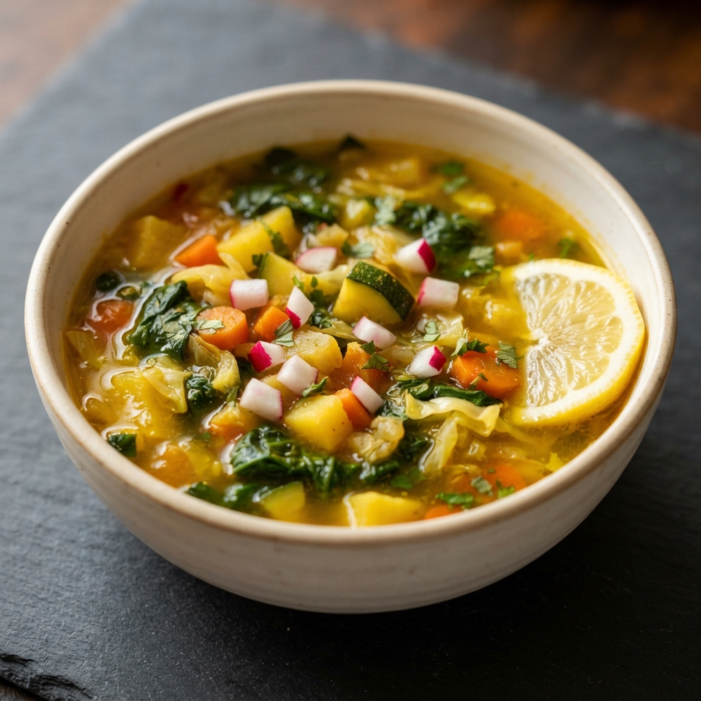 Radish-Studded Spinach Vegetable Soup