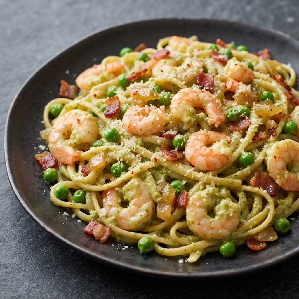 Shrimp & Langostino Linguine with Pesto Cream