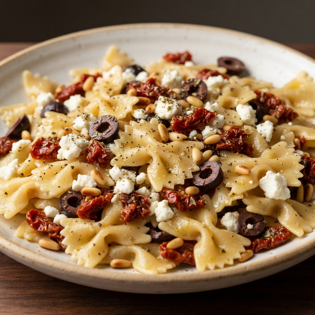 Sicilian-Style Farfalle with Sun-Dried Tomatoes and Feta