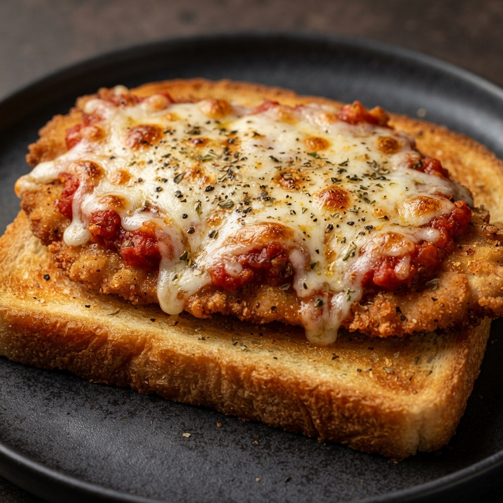 Crispy Smashed Chicken Parm on Texas Toast