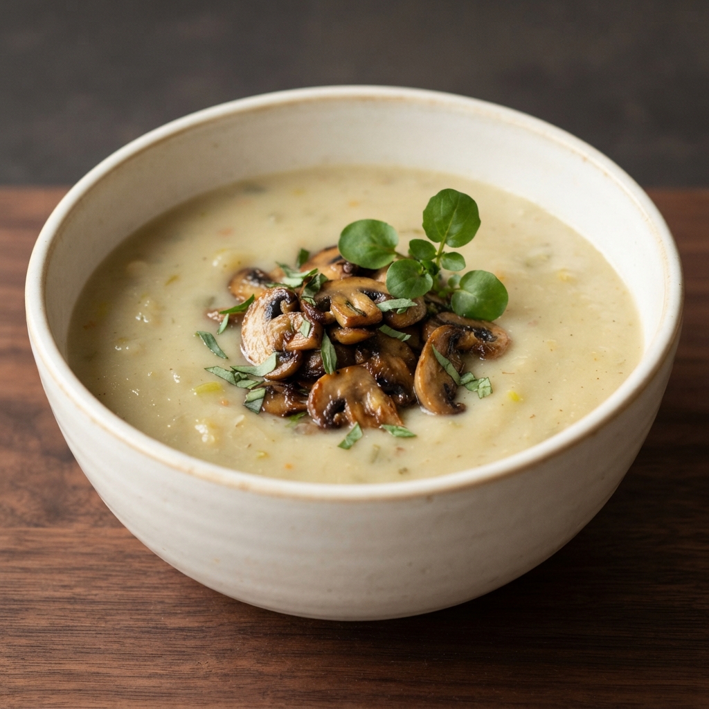 Sunchoke (Jerusalem Artichoke) and Leek Soup with Mushrooms
