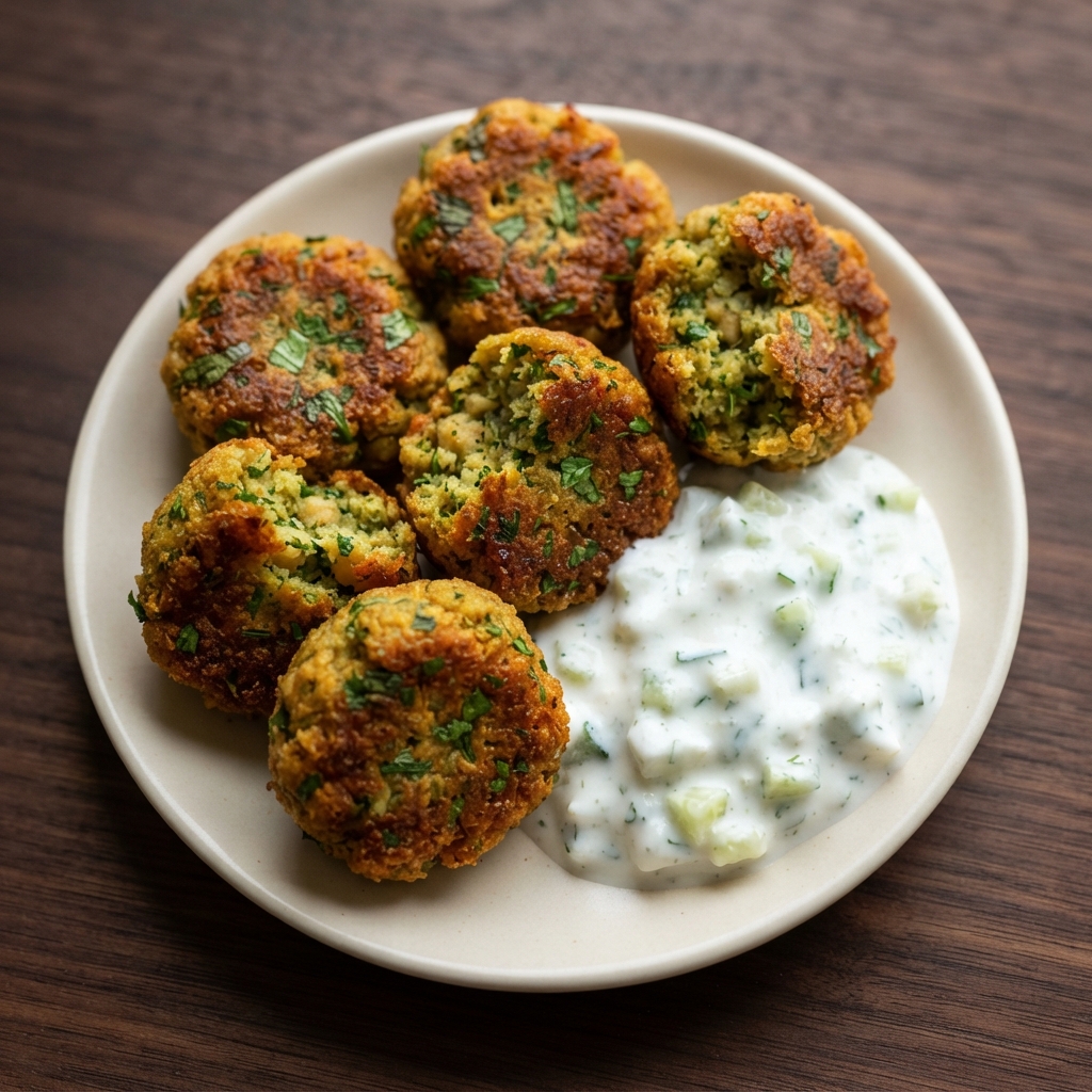Oven-Baked Falafel with Cool Cucumber Yogurt