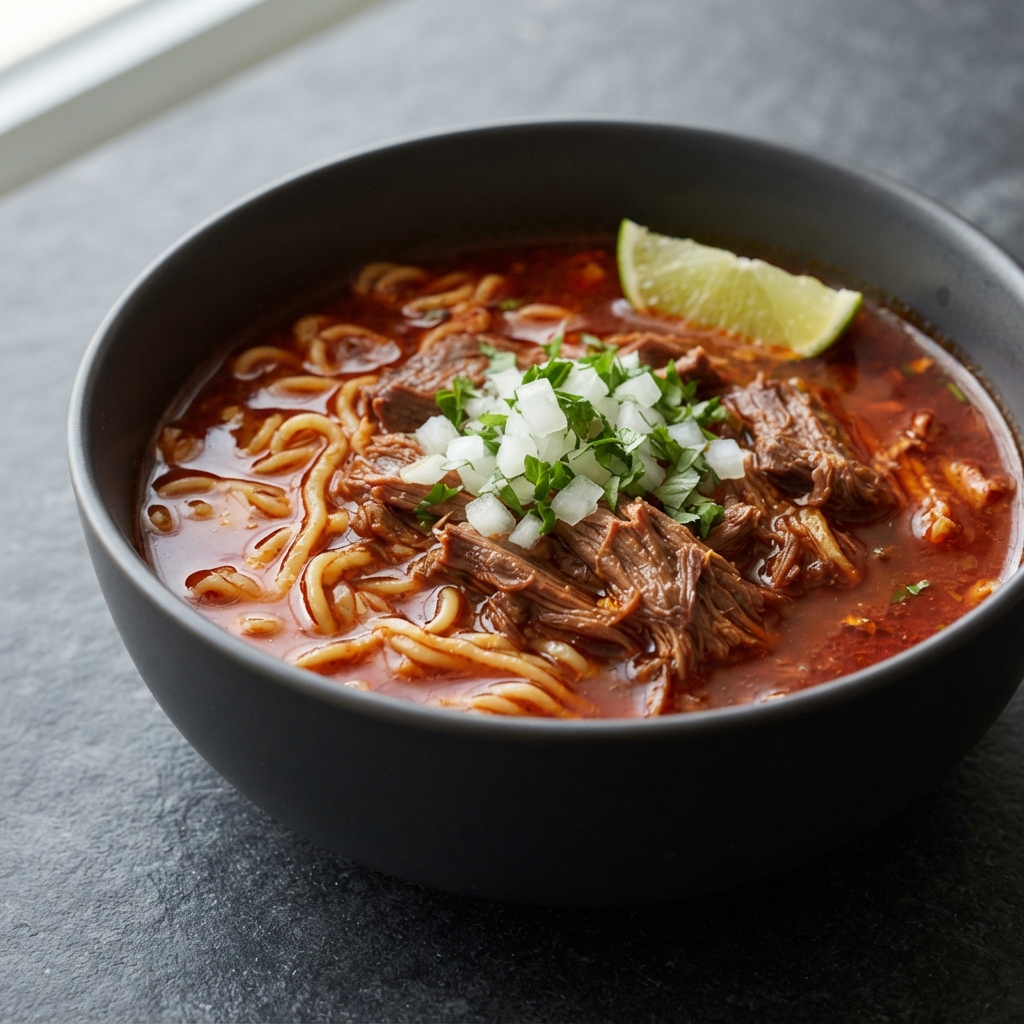 Ramen with Beef Birria Broth