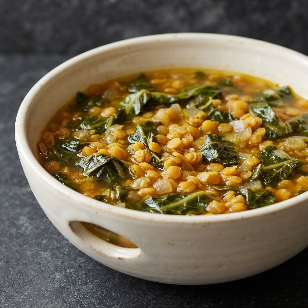 Red Lentil Soup with Collard Greens and Lemon