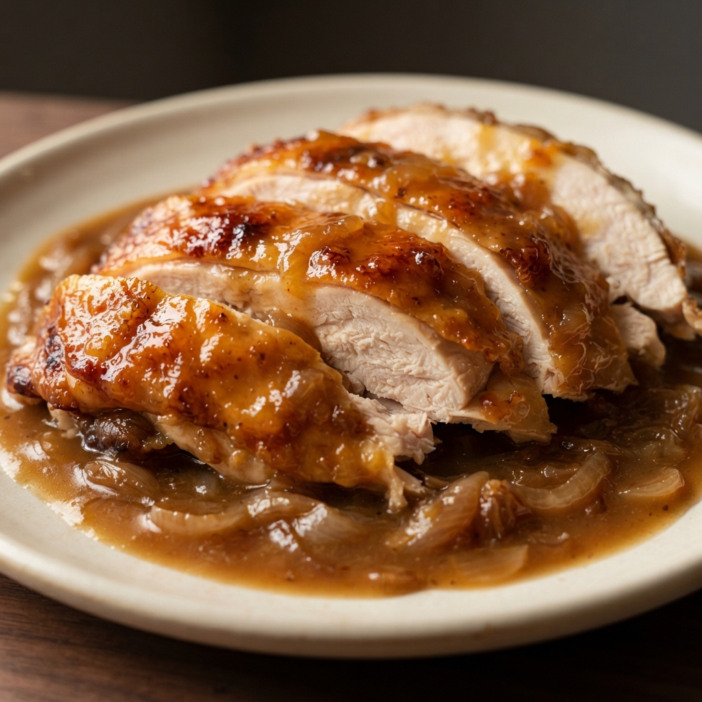 Ma Lipo’s Turkey with Apricot Glaze and Roasted Onion–Shallot Gravy