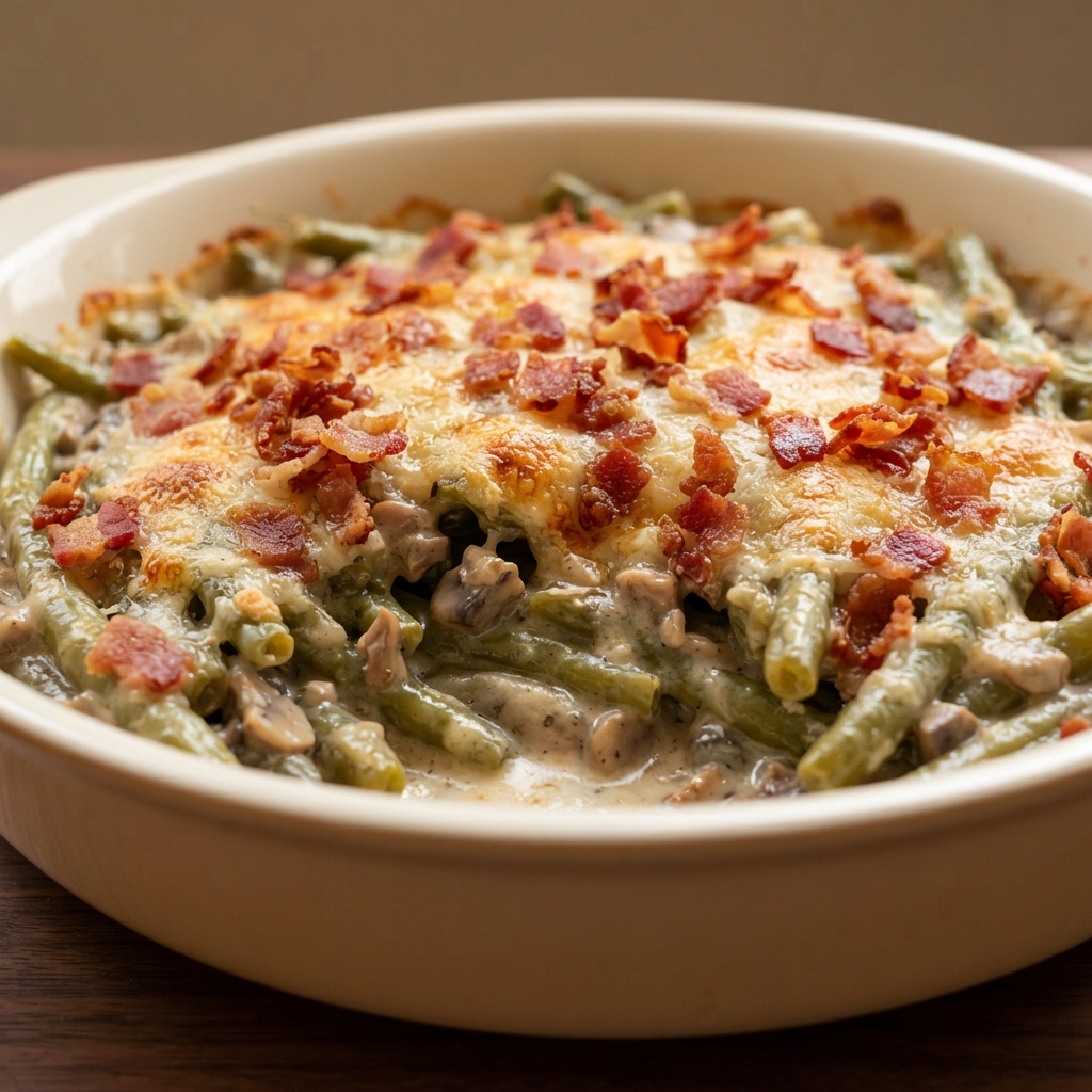 Bacon-Mushroom Green Bean Bake