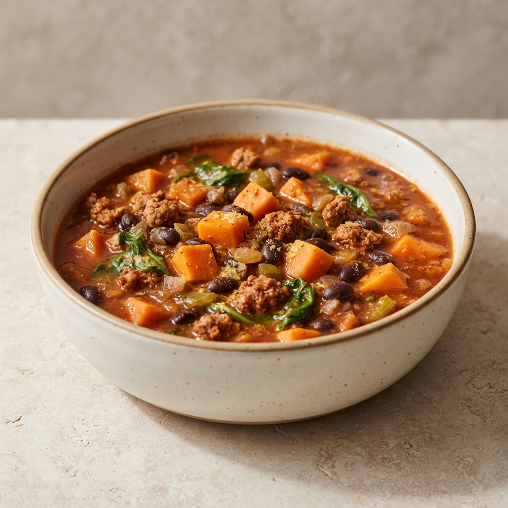 Plant-Based Black Bean ‘Burger’ Soup