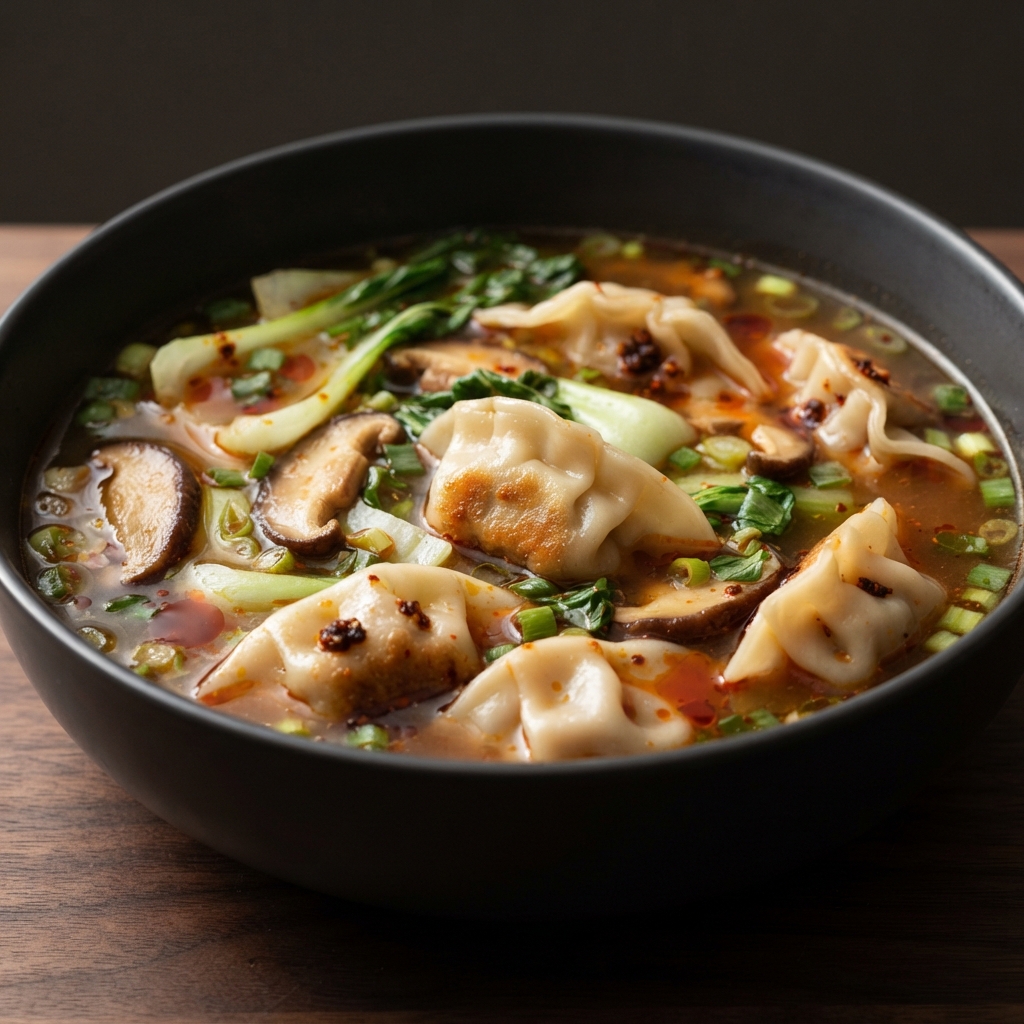 Fiery Potsticker Dumpling Soup