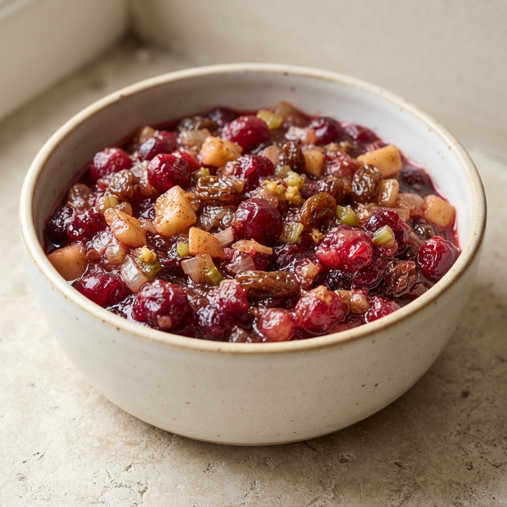 Cranberry, Apple, and Fresh Ginger Chutney