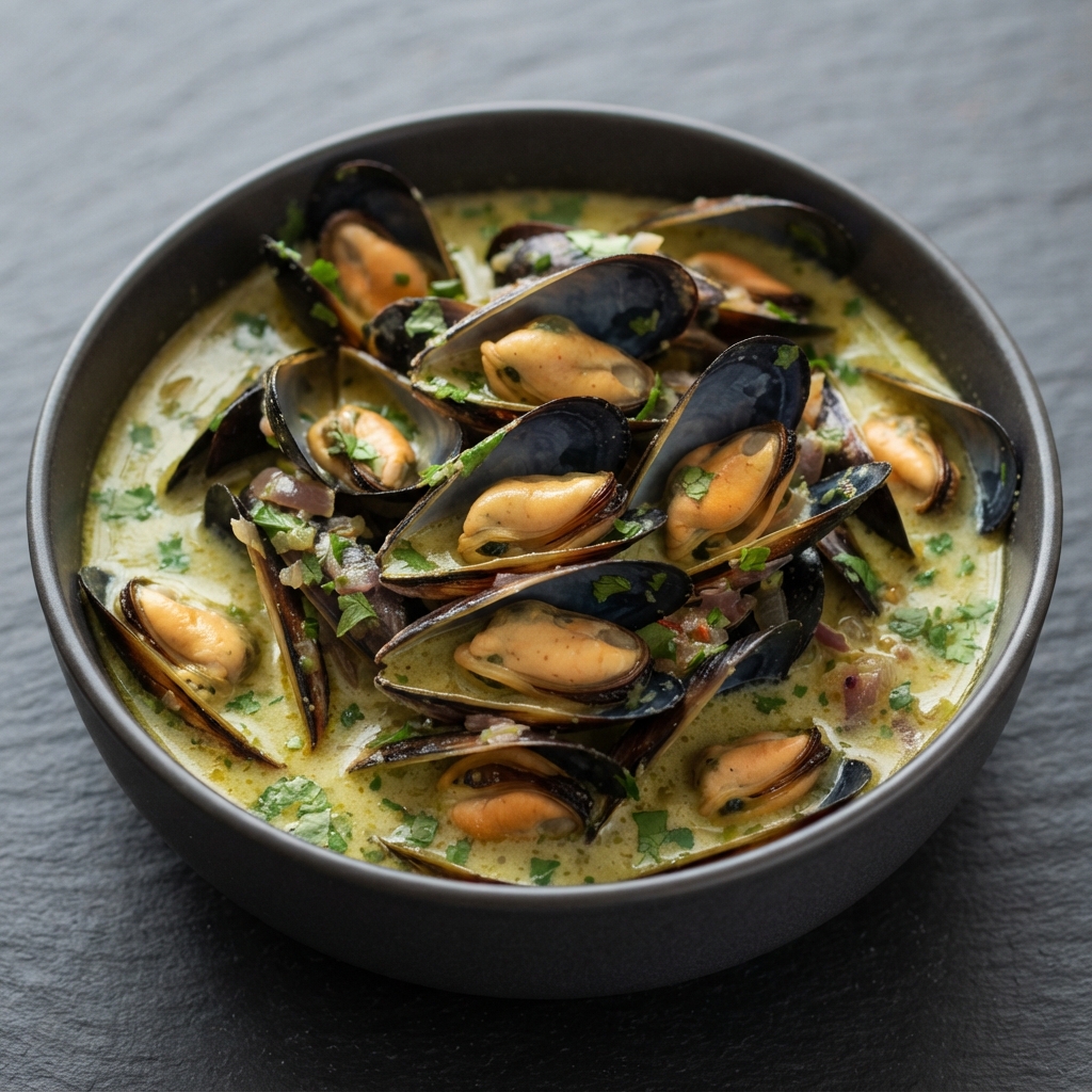 Green Curry Coconut Mussels
