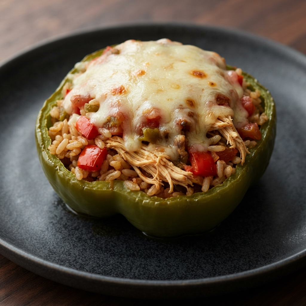 Grilled Chicken and Rice–Filled Bell Peppers