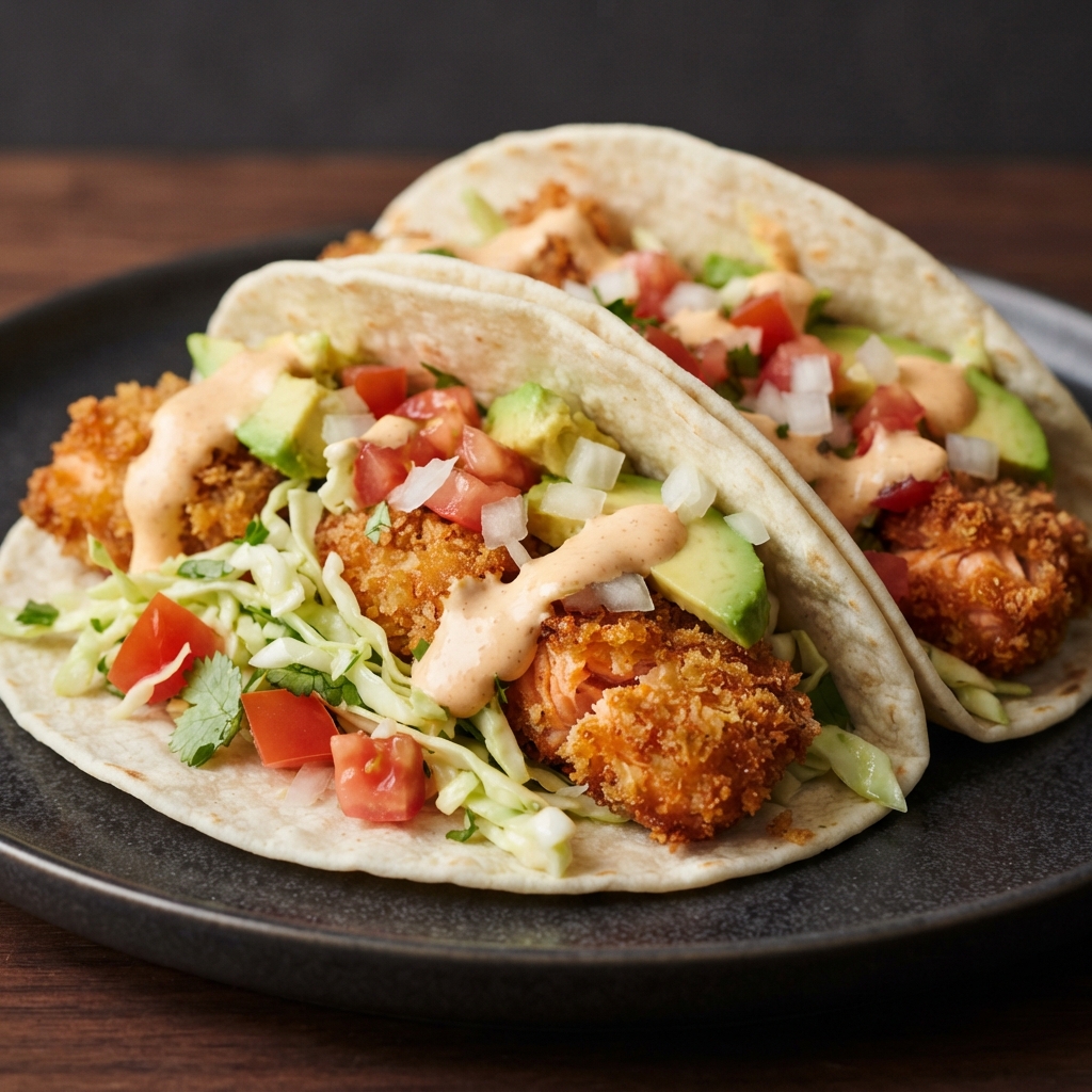 Crispy Panko Salmon Fish Tacos