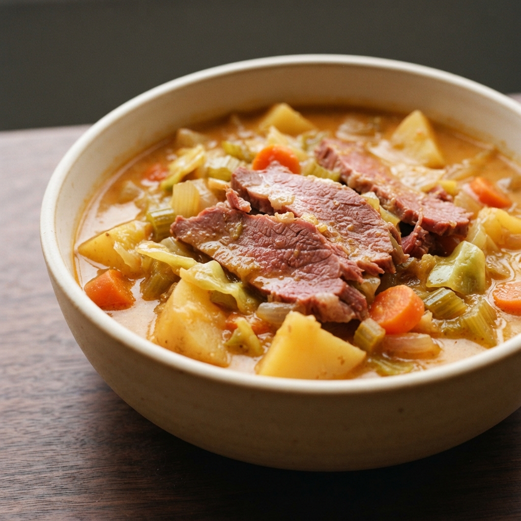 Corned Beef and Cabbage in Coconut Curry Broth